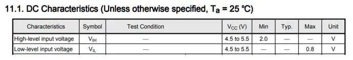 Table-2 Example of TTL input specifications of a CMOS logic IC (74VHCT240)