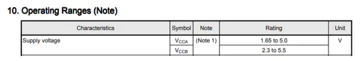 Table-3 Supply voltage range of a level shifter (TC7MPB9326)