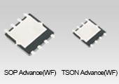 The package photograph of -40 V P-channel power MOSFETs for automotive use, with -4.5 V drive voltage enabling operation even during a battery voltage drop: XPH3R114MC, XPH4R714MC, XPN9R614MC.