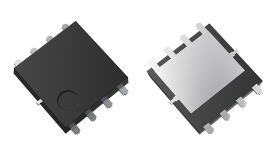 The package photograph of lineup expansion of power MOSFETs of SOP Advance (WF) packages that contribute to lower power consumption for automotive equipment : XPH2R106NC, XPH3R206NC.