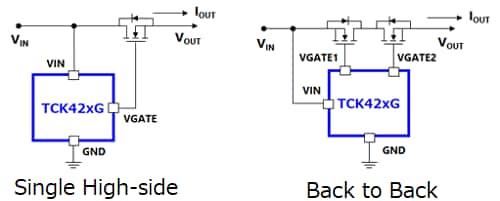 Fig.1: Load switch circuit (Single High-side, Back-to-Back)