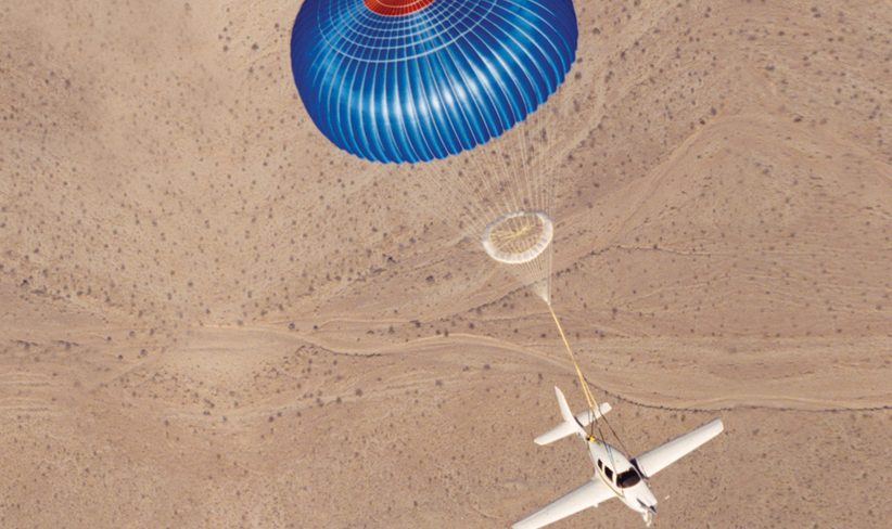 plane with a parachute
