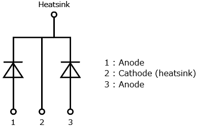 The illustration of internal circuit of lineup expansion of SiC SBDs of 650 V contributing to high efficiency of power supply PFCs : TRS12N65FB, TRS16N65FB, TRS20N65FB, TRS24N65FB.