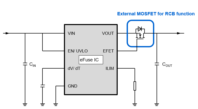 Figure 1. Examples of RCB function using external MOSFET (TCKE8 series)