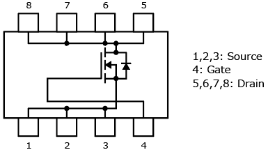 The illustration of internal circuit of 40 V N-channel power MOSFETs in the U-MOSIX-H series using the SOP Advance(WF) package for automotive applications: TPHR7904PB, TPH1R104PB.