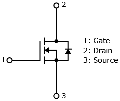 The illustration of internal circuit of lineup expansion of 600 V planar MOSFET π-MOSIX series products that allow greater design flexibility by reducing EMI noise: TK1K0A60F, TK1K7A60F, TK2K2A60F, TK4K1A60F.