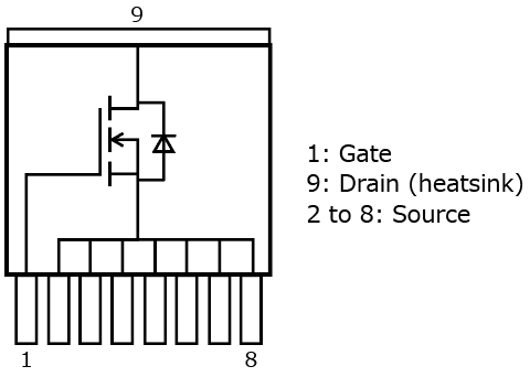 The illustration of internal circuit of lineup expansion of 80 V/100 V automotive N-channel power MOSFETs that use L-TOGL™ package supporting large currents with high heat dissipation.