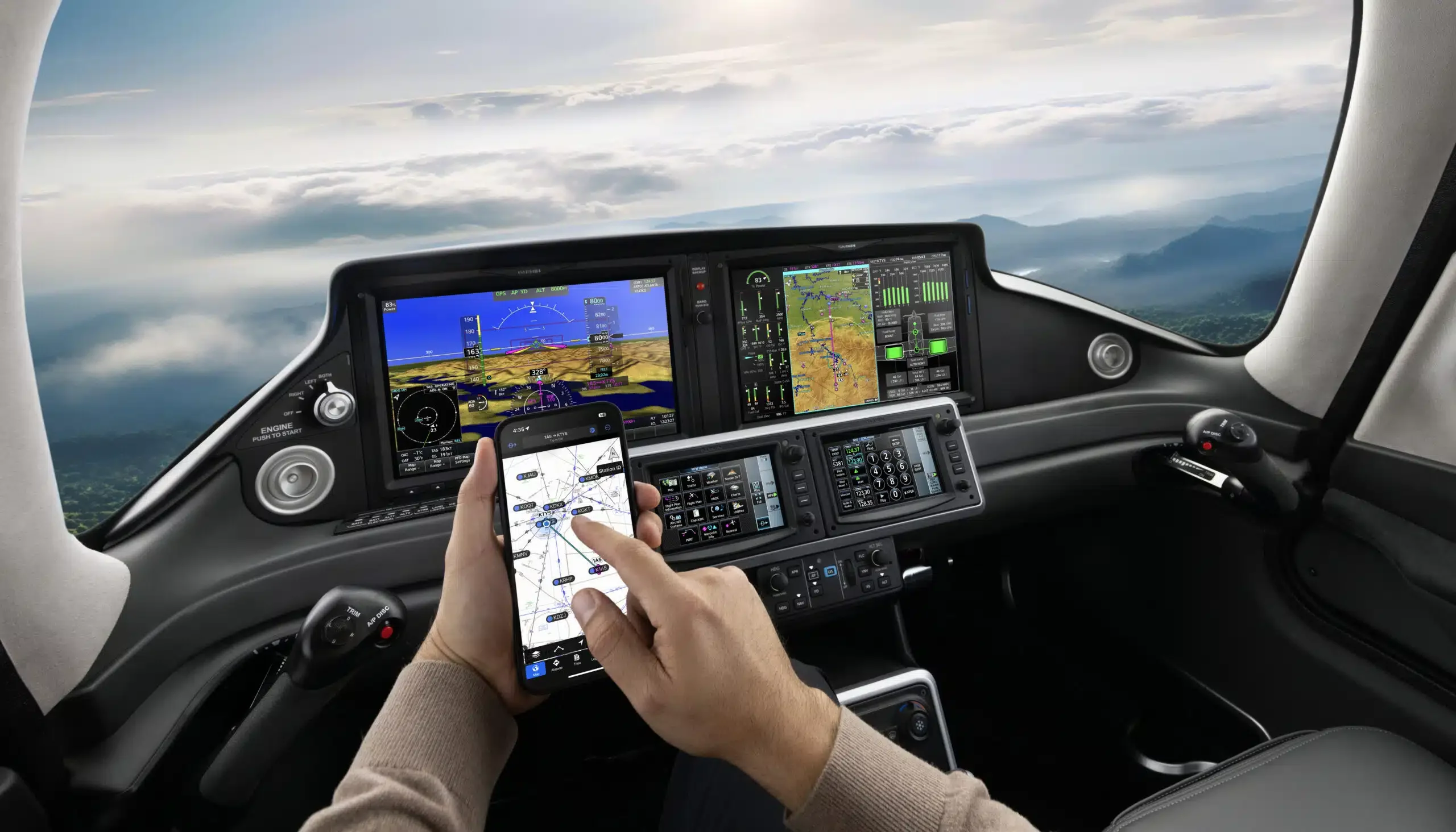 person using phone on plane